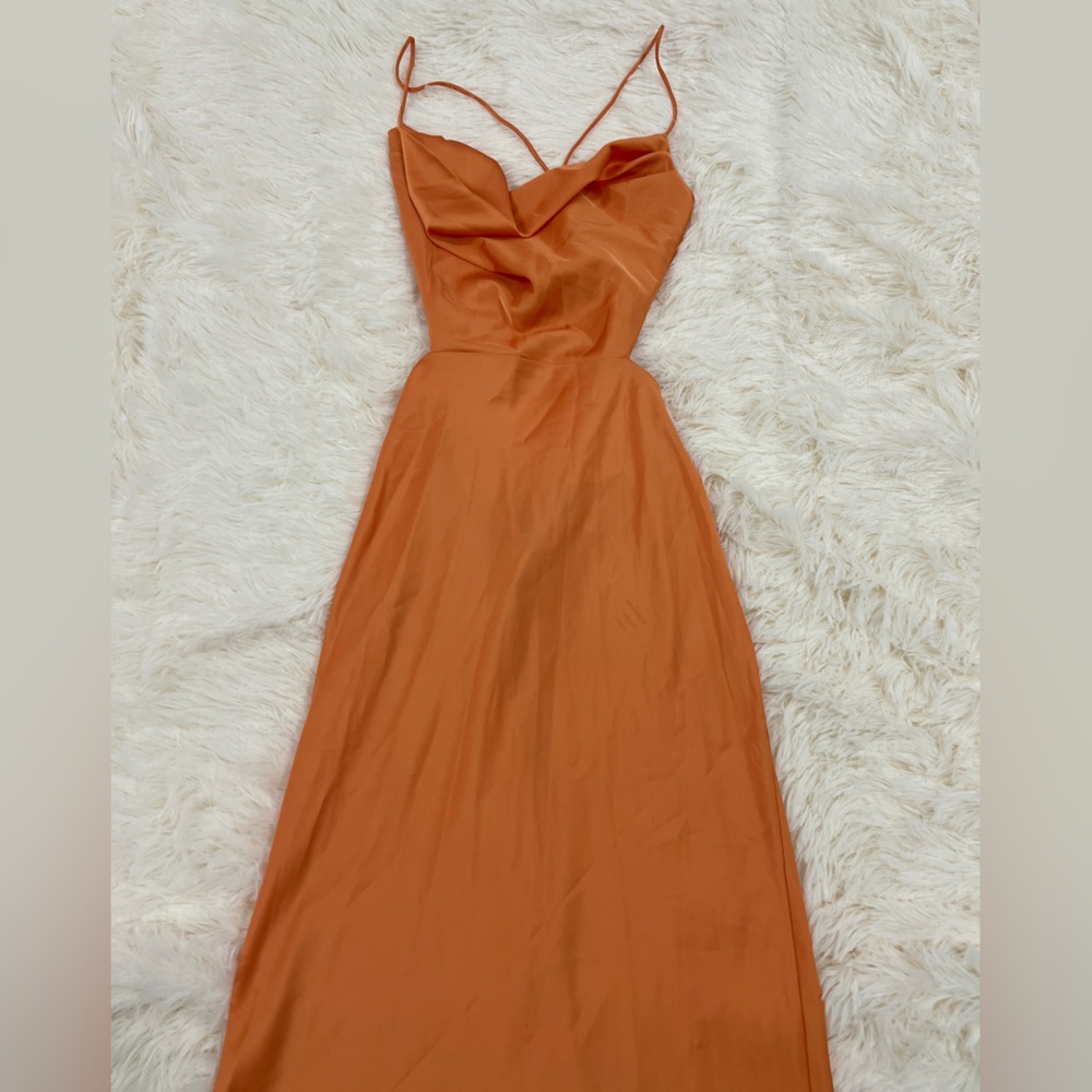 Orange Scowl Neck Satin Dress